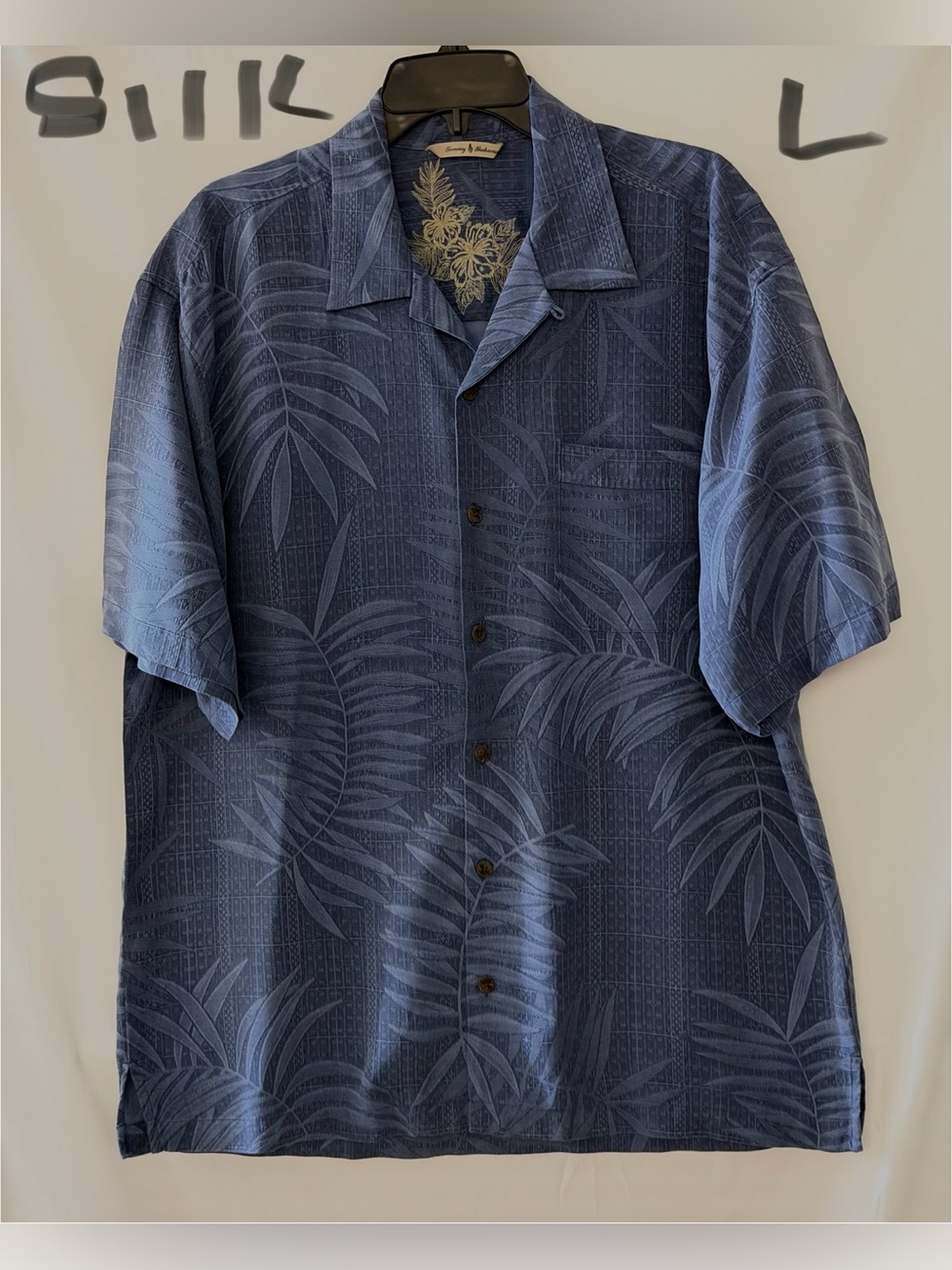 Tommy Bahama Blue Palm-Print Silk Camp Shirt